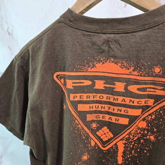 Columbia T Shirt Mens Medium PHG Chocolate Brown Orange Crew Neck Tee - Picture 6 of 10
